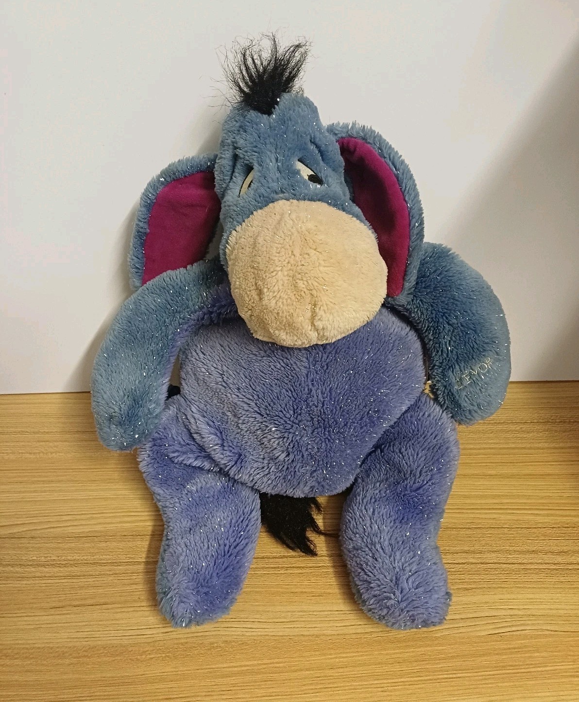Disney Store Eeyore Sparkly Plush Backpack Adjustable Blue Straps Bag Cuddly