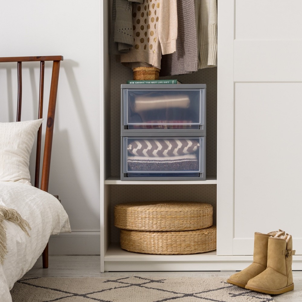 30 Qt Large Plastic Drawers Under Bed Storage Bins Stackable Modular 2Pk