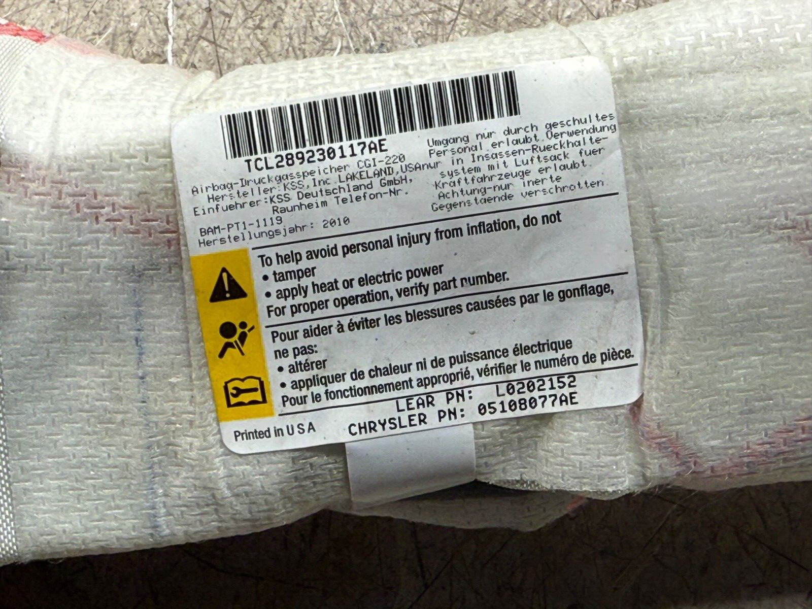 2016-2023 Dodge Challenger Charger Seat Airbag OEM Front Left Driver Seat Airbag