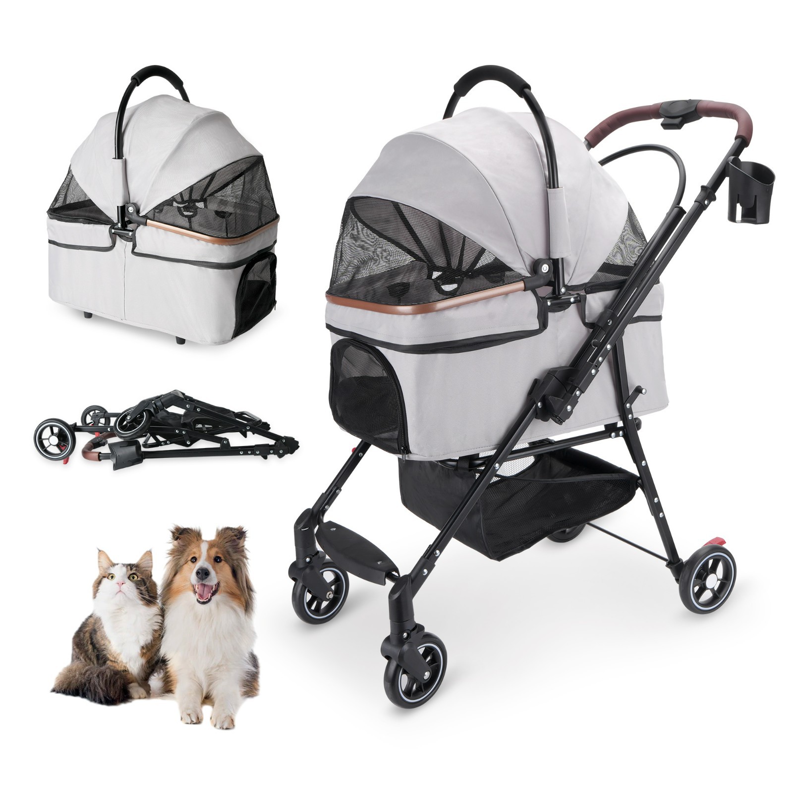 Foldable Pet Stroller 360° Rotating Wheels for Small Animals