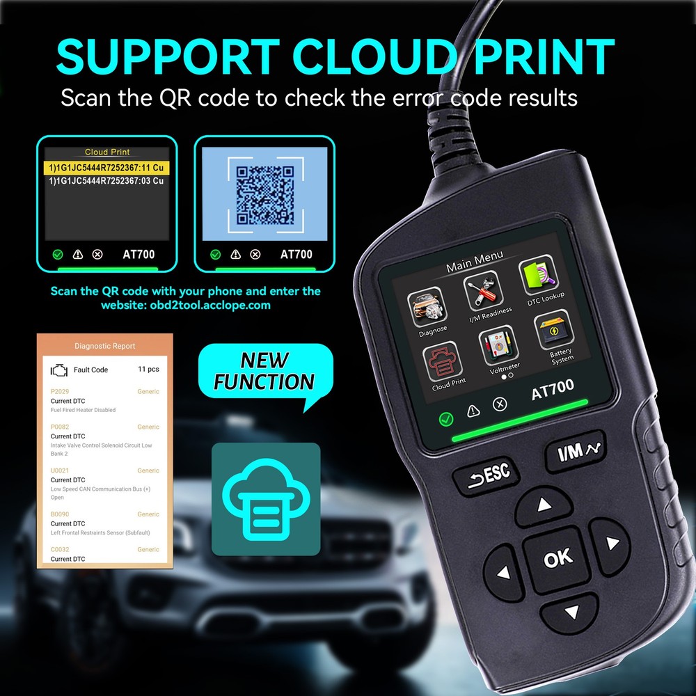 Car Code Reader 16PIN OBD2 Scanner Check Automotive Engine Fault Diagnostic Tool