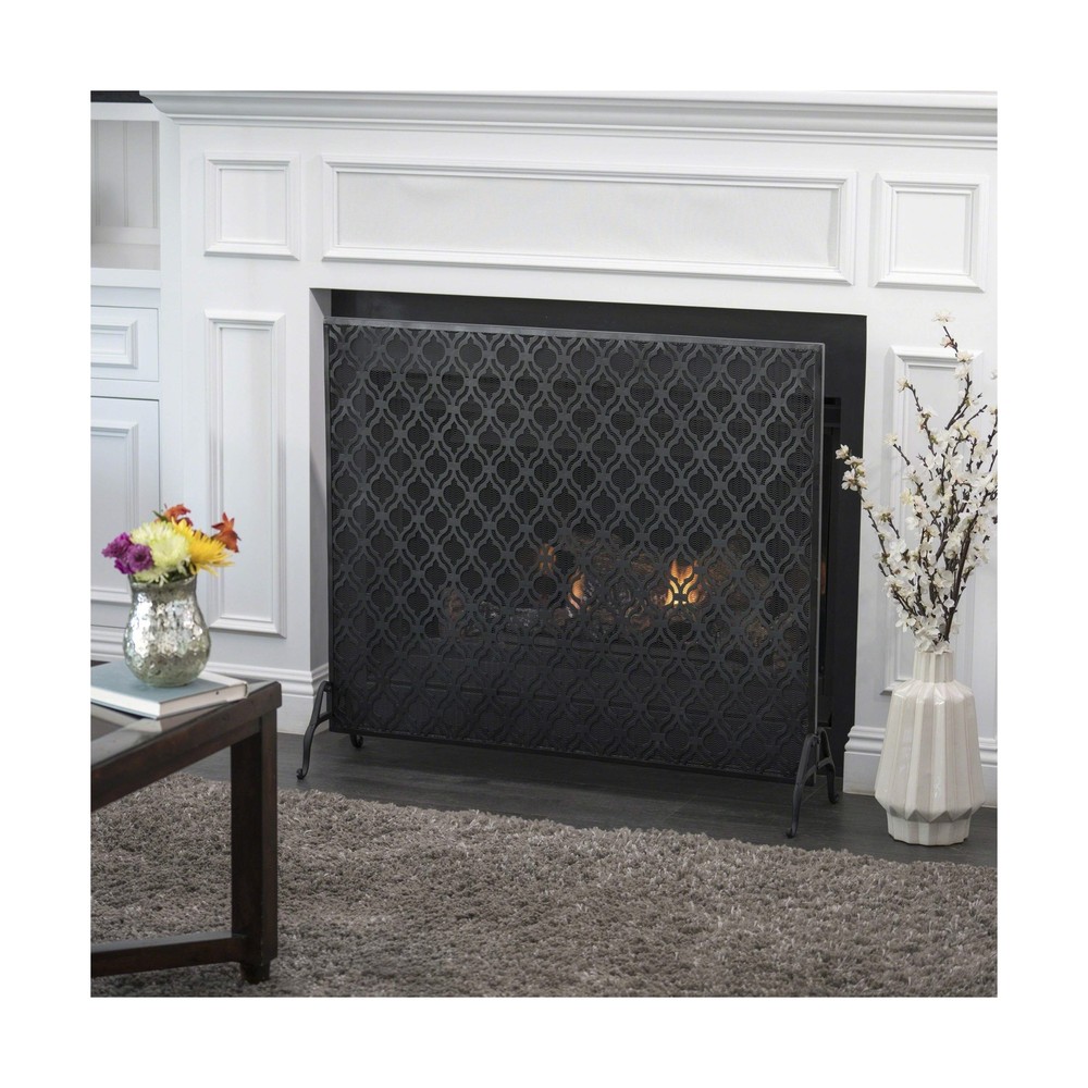 Christopher Knight Home Elmer Single Panel Iron Fireplace Screen, Black