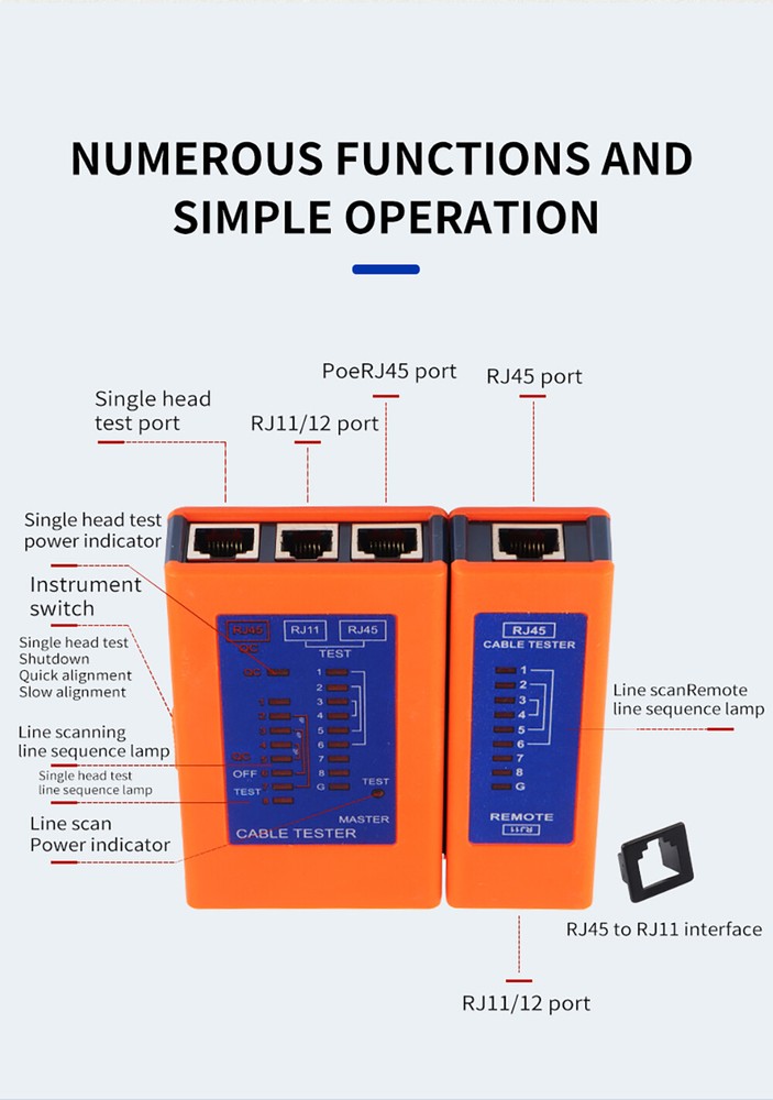 Mini Network LAN Cable Wire RJ11 RJ45 Tester Network Cable Tester Checker