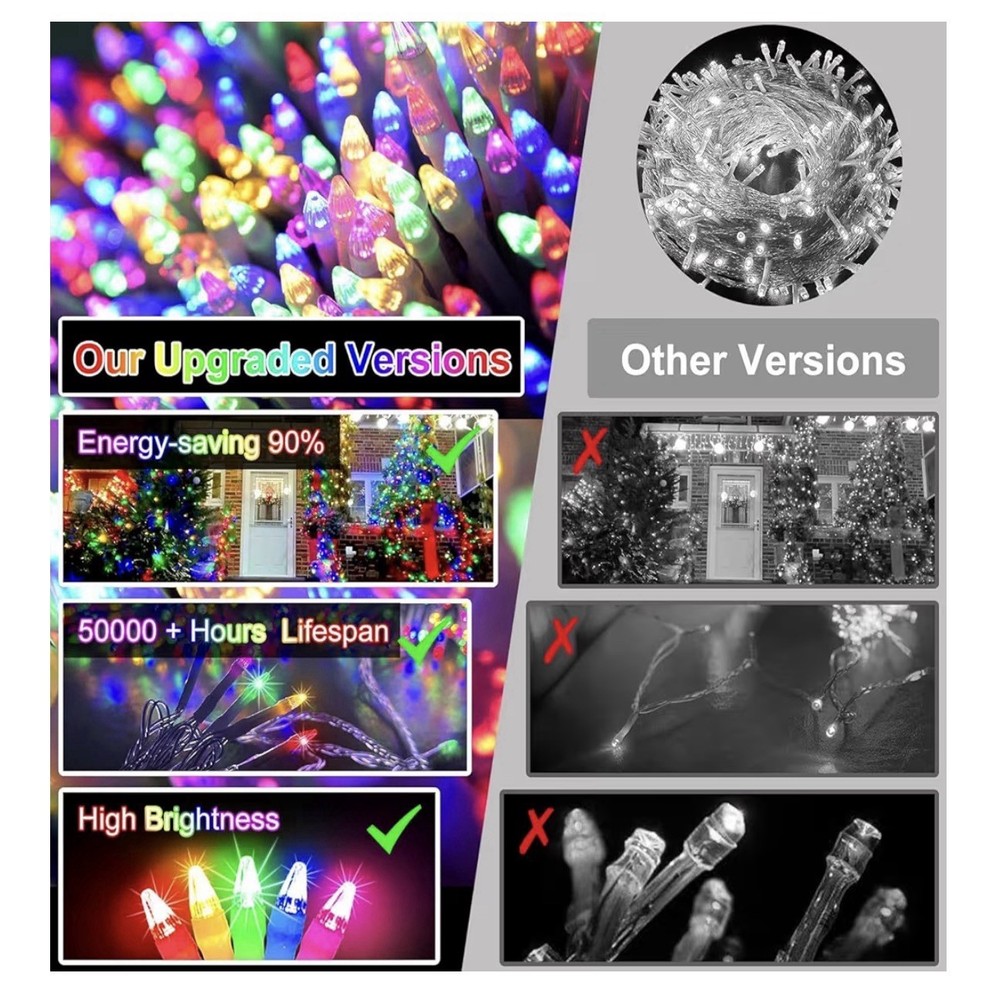 1500 LED 470FT Christmas String Lights, 12 Modes and Timer Memory Dimmable, Plug