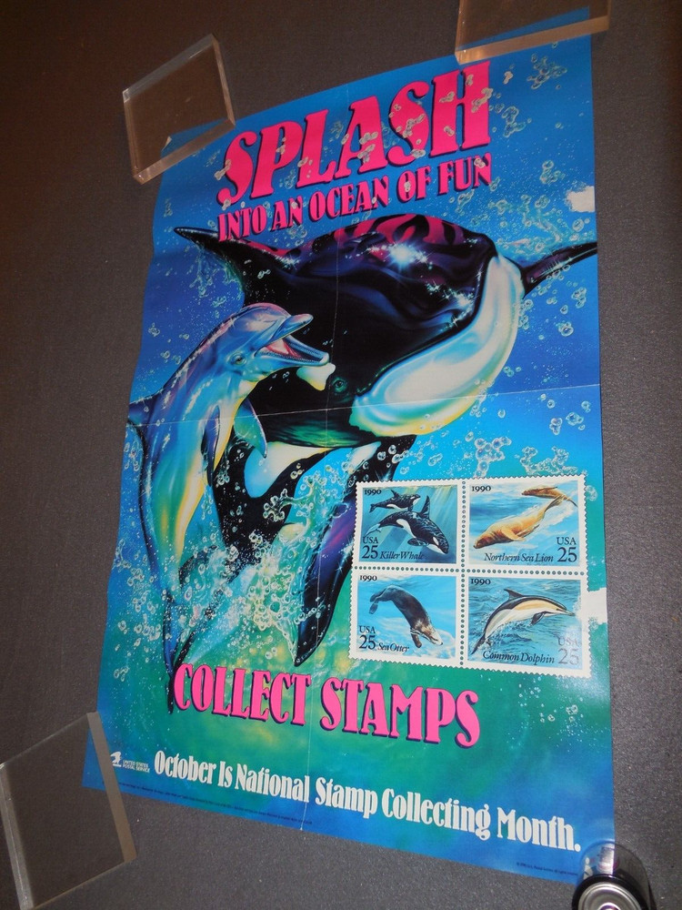 PO1 1990 USPS POSTAGE STAMP POSTERS DOLPHINS SPLASH INTO OCEAN OF FUN VTG