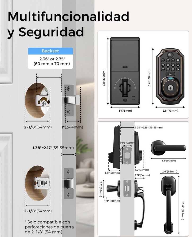 ARPHA Keyless Entry Door Lock Deadbolt with Handle Set - WiFi Door Lock Camera