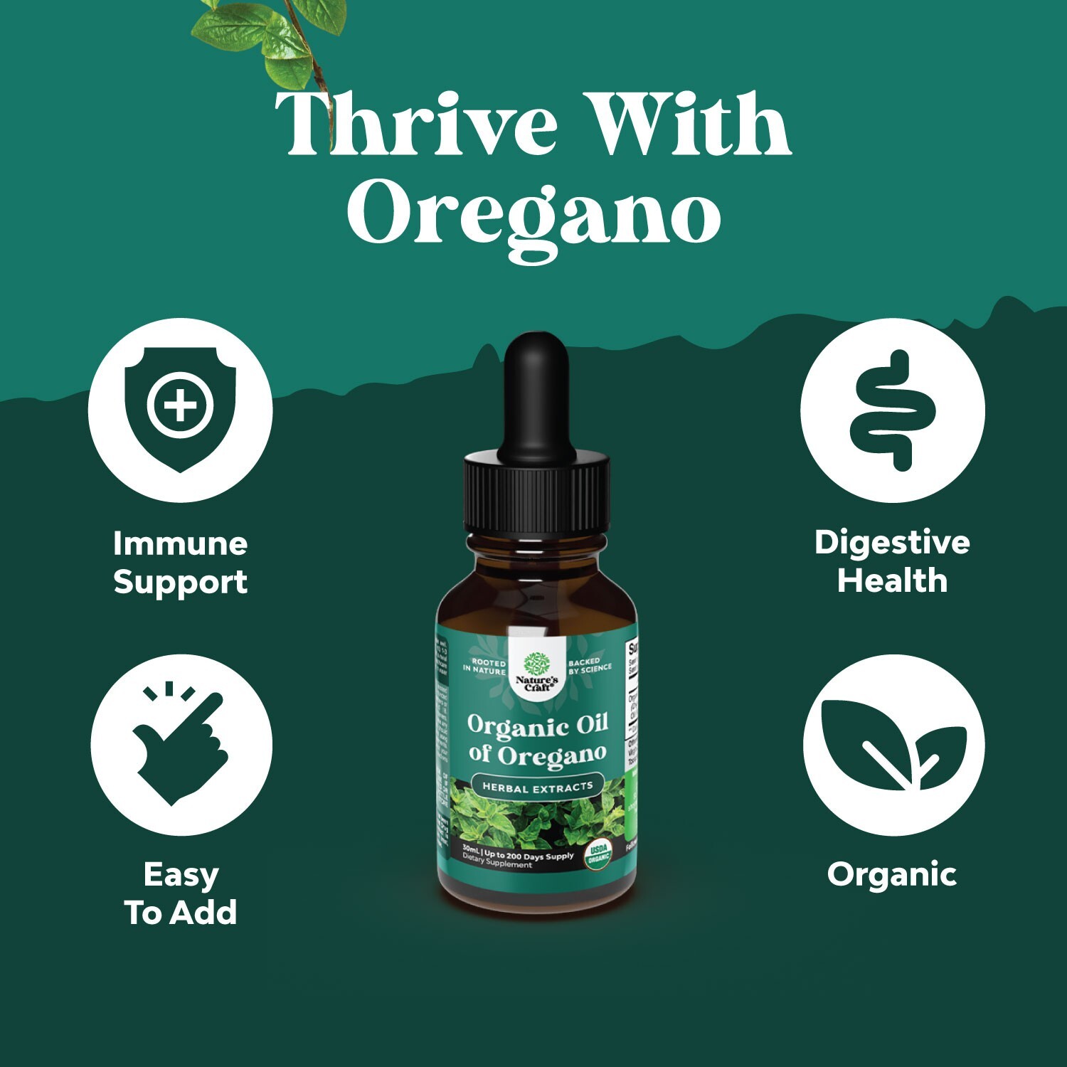 Oregano Oil Organic Liquid Drops for Adults and Kids - Super Concentrated USDA