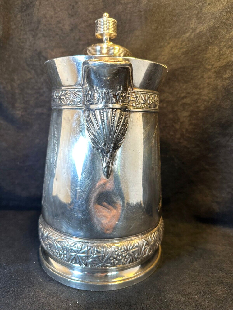 Antique 1868 Rogers & Smith Co. Engraved Silver Plate Insulated Pitcher