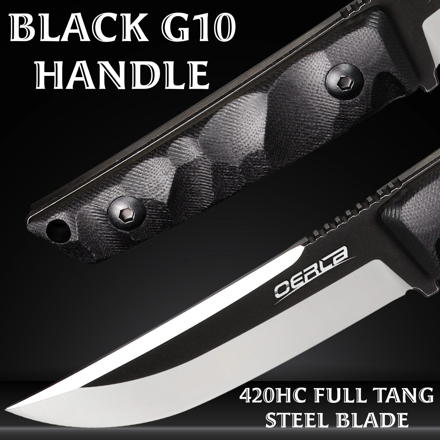 Oerla Straight Knife Fixed Blade Fine Edge Blade G10 Handle and Kydex Sheath