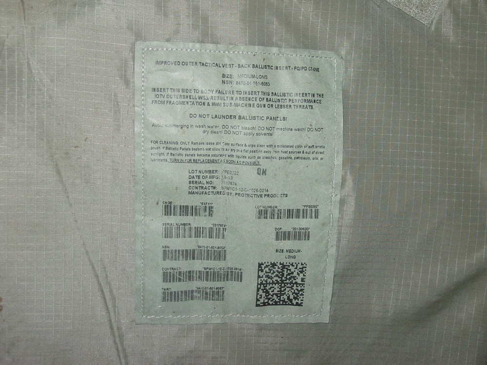 2pc Level IIIA Soft Body Armor Gray Inserts Size Medium (Long)