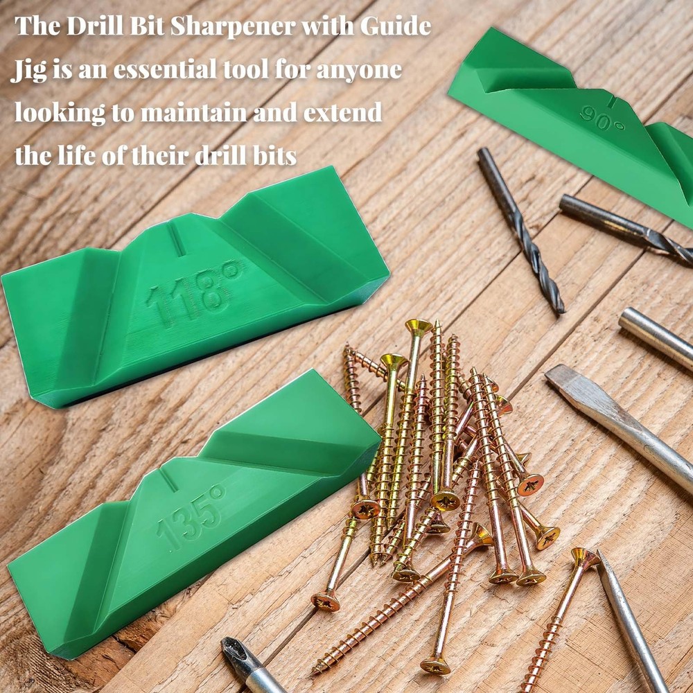 3 Sets Drill Bit Sharpener Guide Jig, 3D Printed Tool for Bench Medium, Green