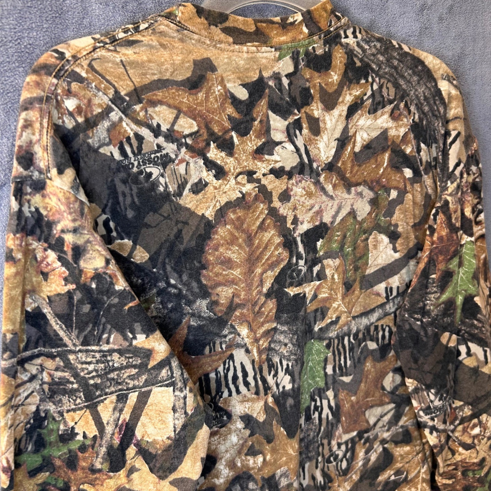 Vintage 90s Mossy Oak Mens L Camo Forest Floor Long Sleeve Shirt Hunting Pocket