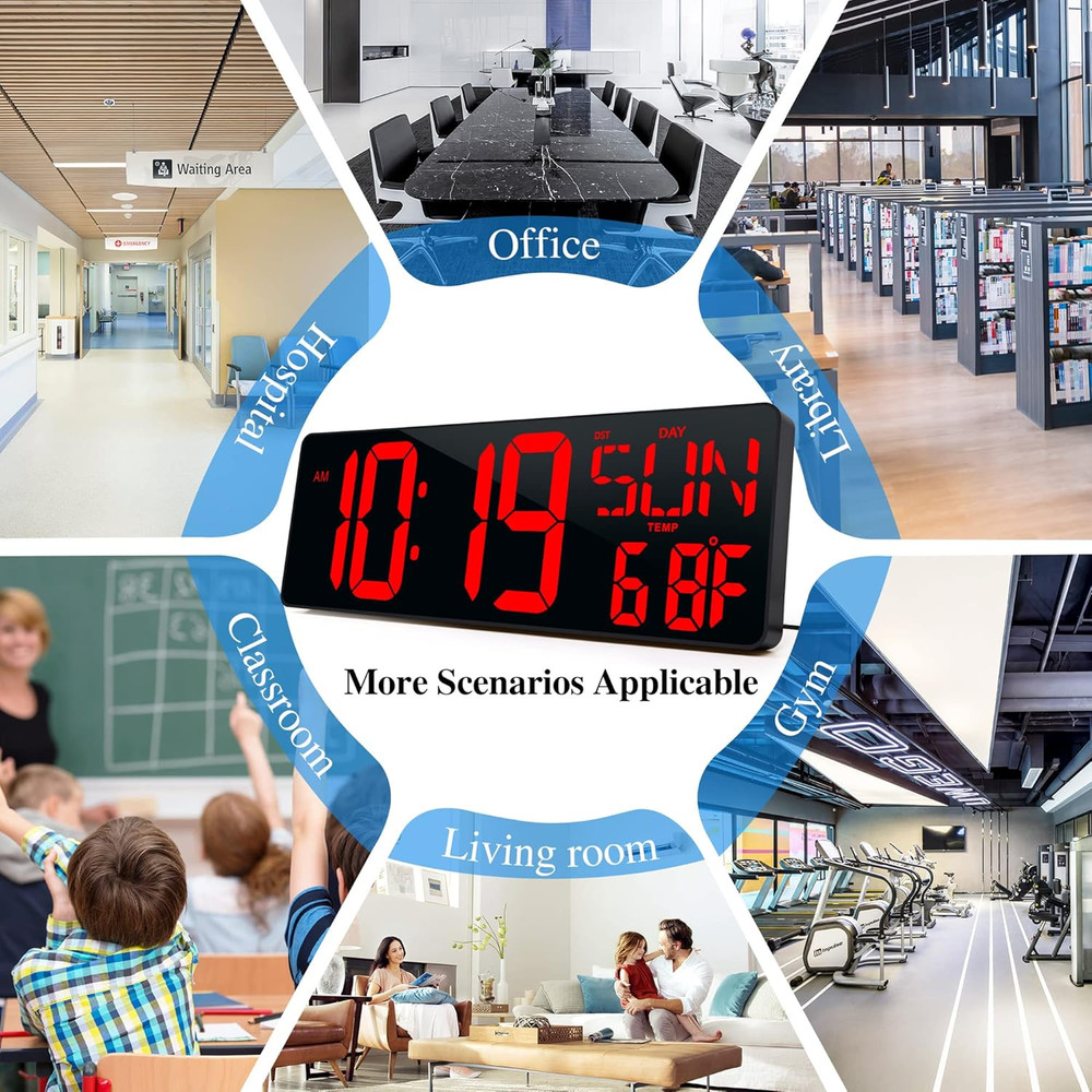 17.2" Large Digital Wall Clock Bluetooth Auto Time Sync Digital Clock Large Disp