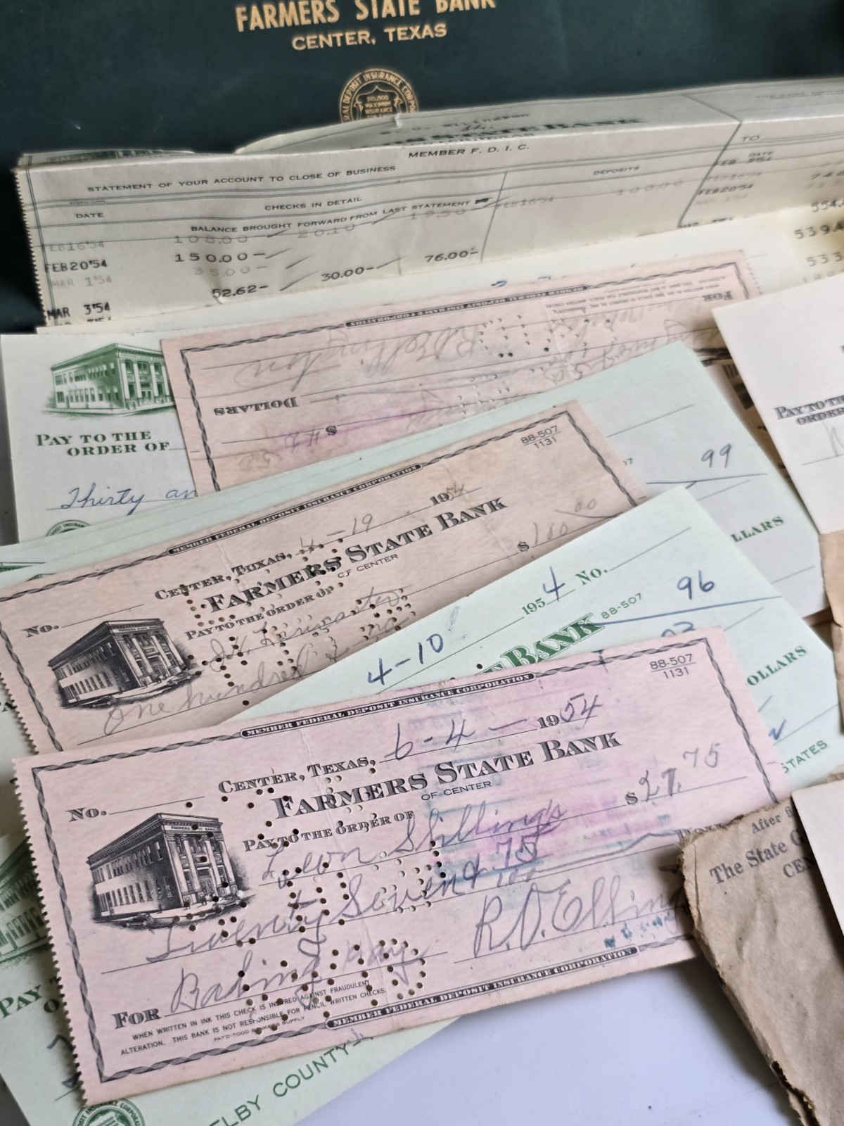 HUGE Vintage TEXAS Paper Ephemera Lot Bank Checks Court Docs Center Texas 1920s