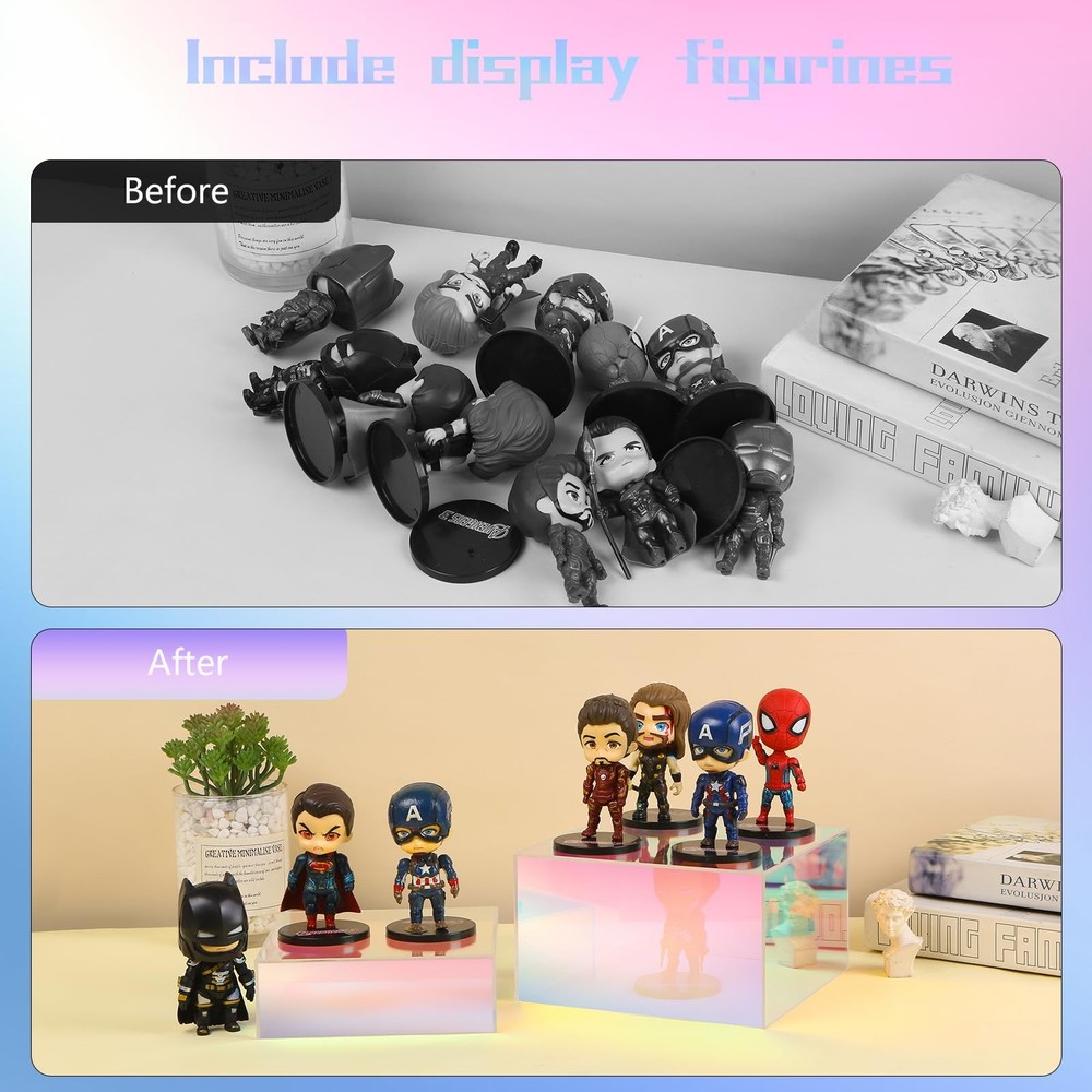 Iridescent Acrylic Cubes Display , 3pcs Stackable Risers Display Stands, Rain...