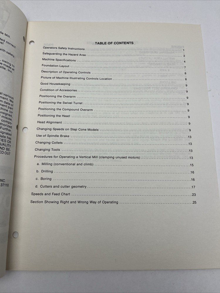 Millrite POWERMATIC Vertical Milling Machine Owner Operator's Manual