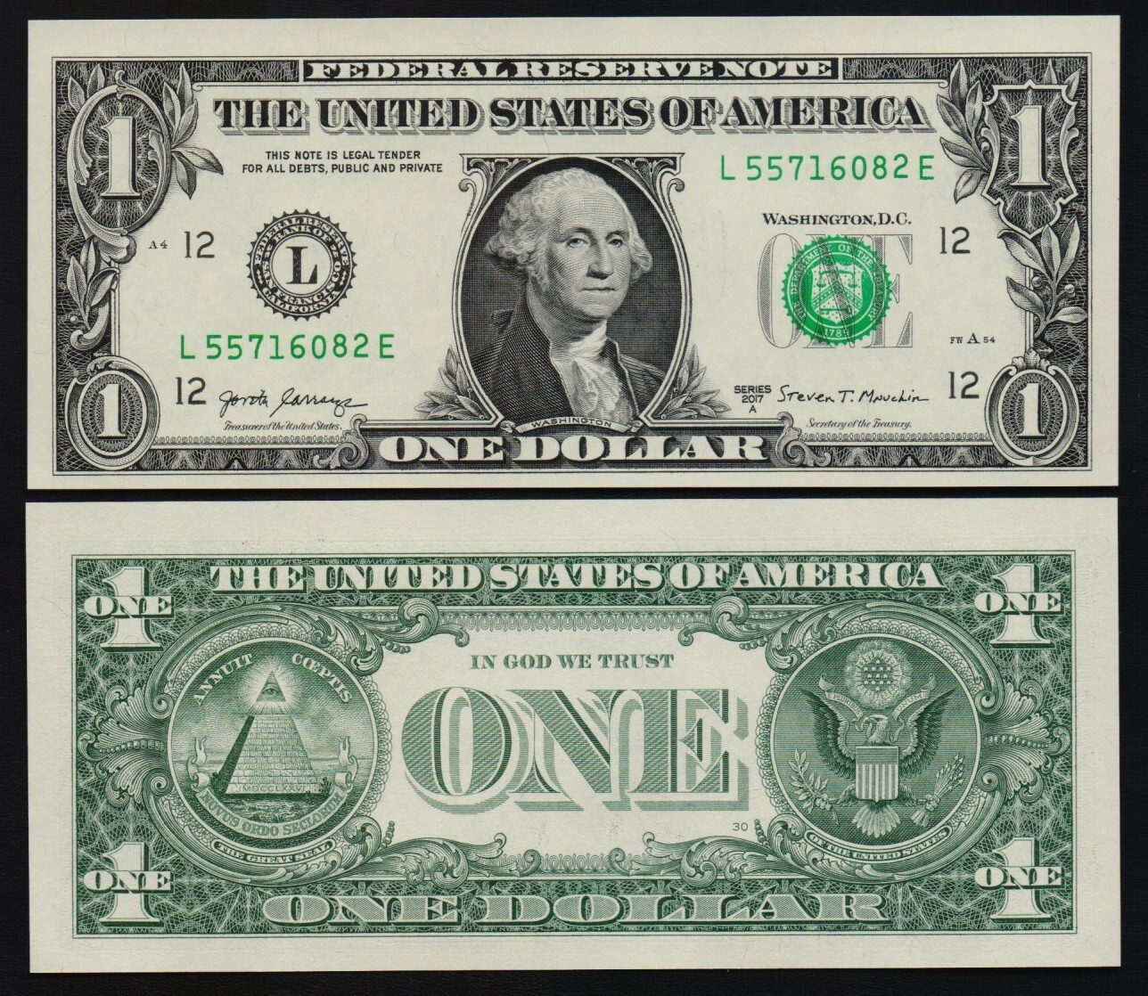 UNITED STATES: P#544 1 Dollar 2017a San Francisco L Uncirculated Banknote