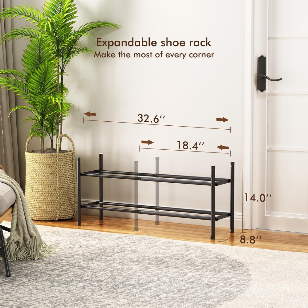 Expandable Shoe Rack, 2 Tier Shoe Rack for Closet, Stackable Adjustable Stand...