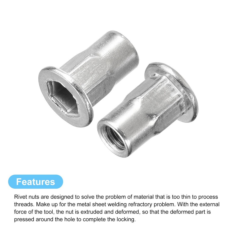M4 Half Hex Body Rivet Nuts, 60pcs 304 Stainless Steel Threaded Insert Nuts
