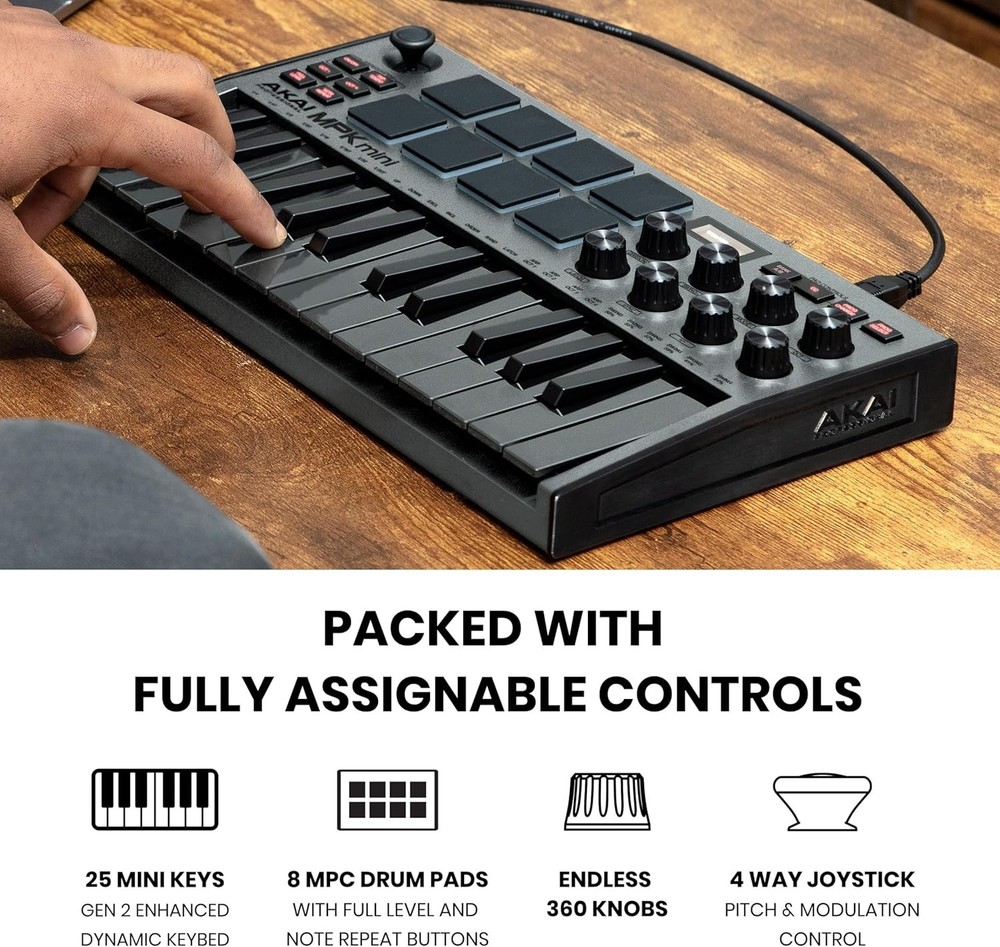 Dynamic MPK Mini MK3 MIDI Controller: 25 Keys, Backlit Pads & Software Included