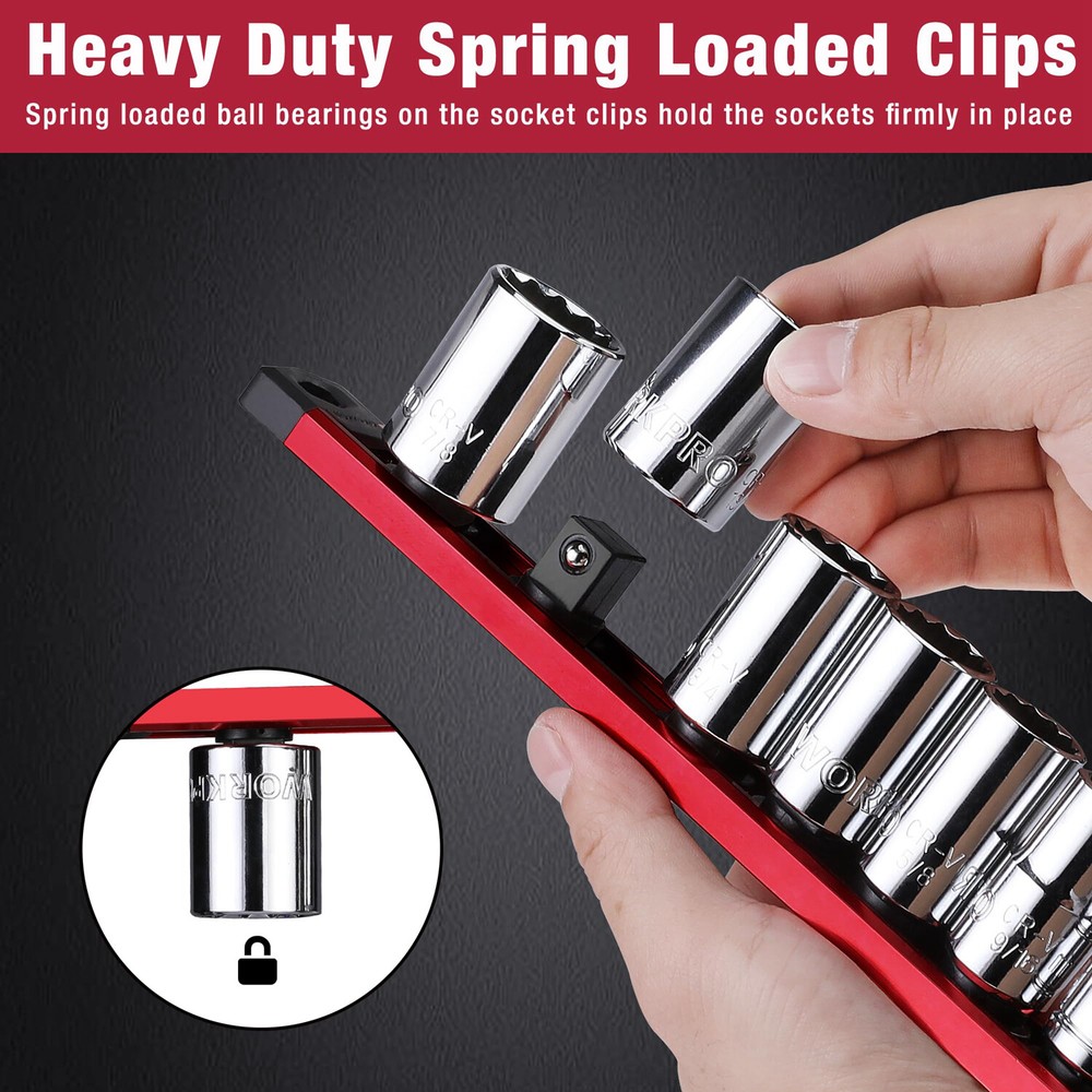 WORKPRO 3-PACKS Magnetic Socket Organizer Set 1/4" 3/8" 1/2" Drive Socket Holder