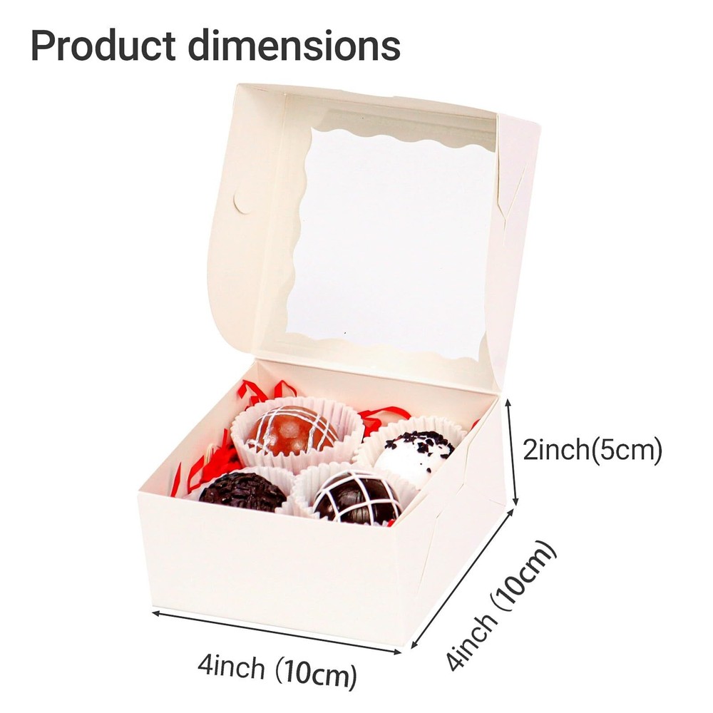 100Pack 4x4x2 Inch White Simple Elegant Bakery Boxes