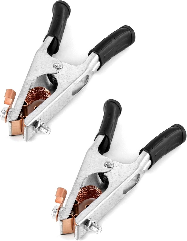 QWORK Welding Ground Clamp, 2 Pack 500AElectroplated 2 Pack, Silver, Black