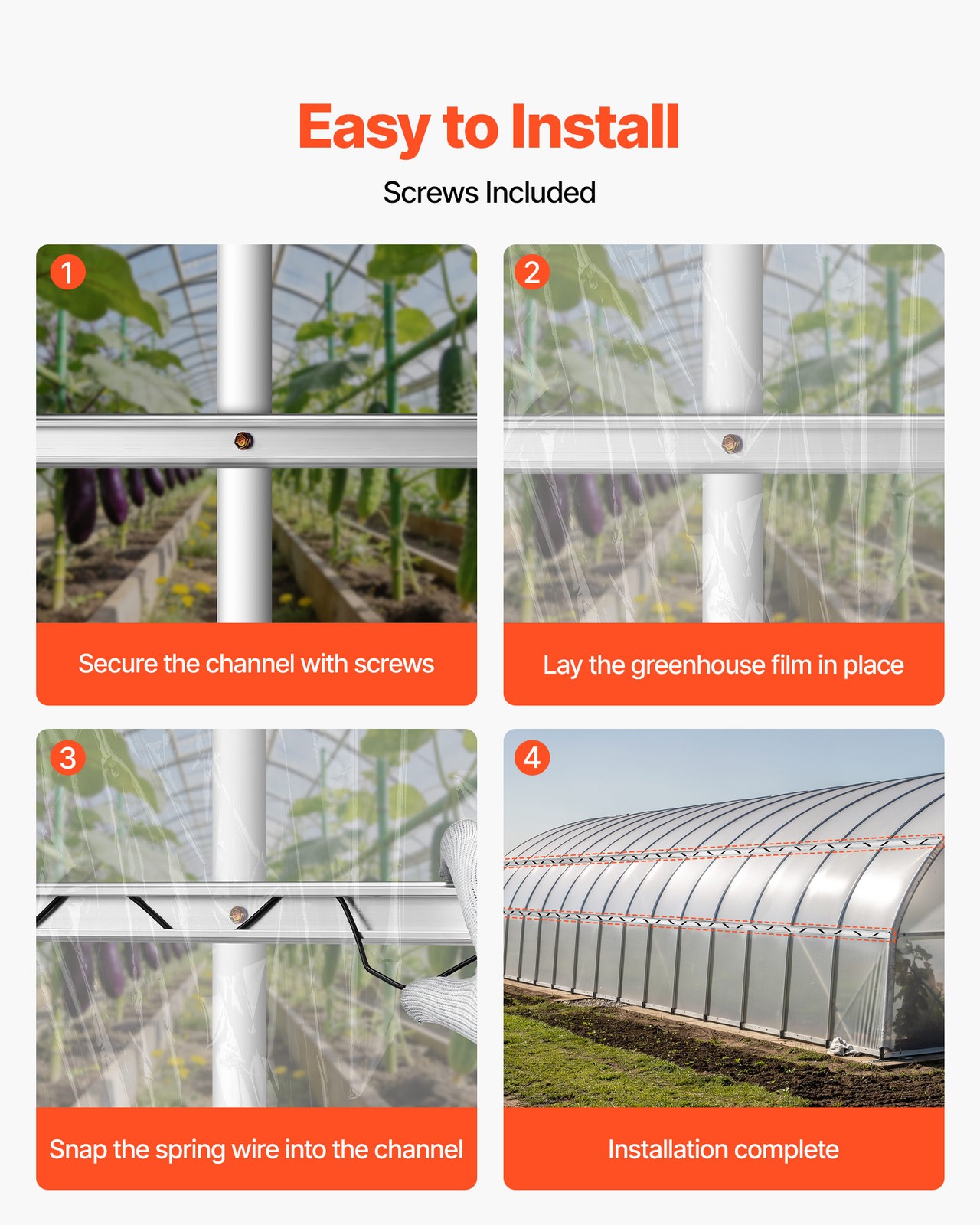 VEVOR Greenhouse Spring Wire & Lock Channel Aluminum Alloy 10 Packs 6.56 ft