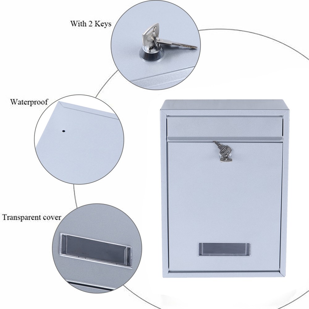 Mail Box Wall Mount Locking Mailboxspaper Letter box Lockable Post Box 2 Key