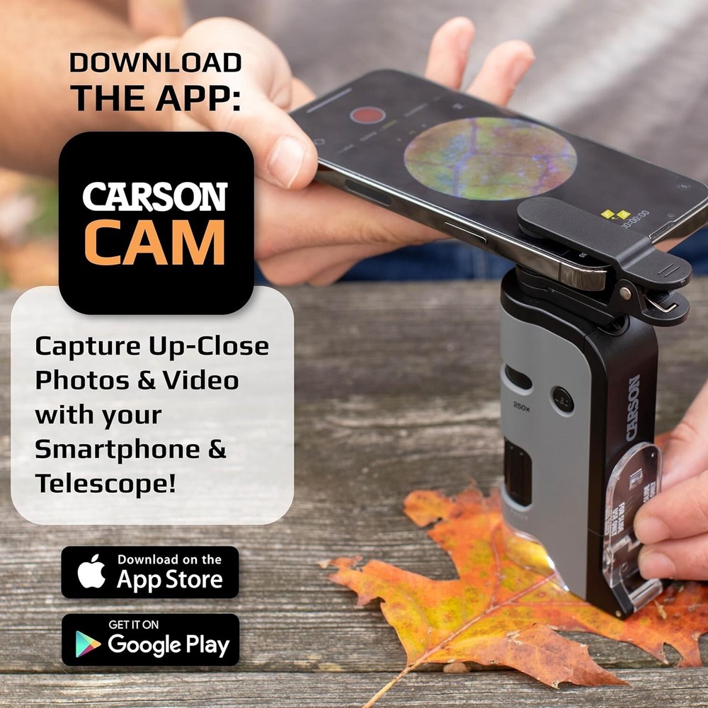 Carson MicroFlip 100x-250x LED & UV Lighted Pocket Microscope Handheld Digital