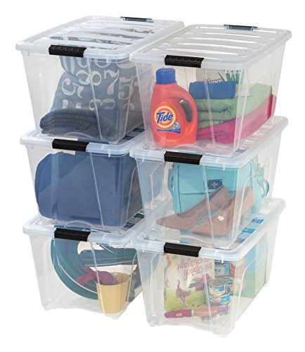 IRIS USA Stackable Plastic Storage Bins with Lids - BPA 54 Qt Clear 6 Pack