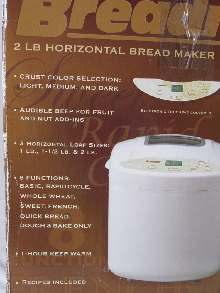 Breadman Bread Maker 3 Horizontal Loaf Sizes 8 Functions TR520 2lb Model NEW