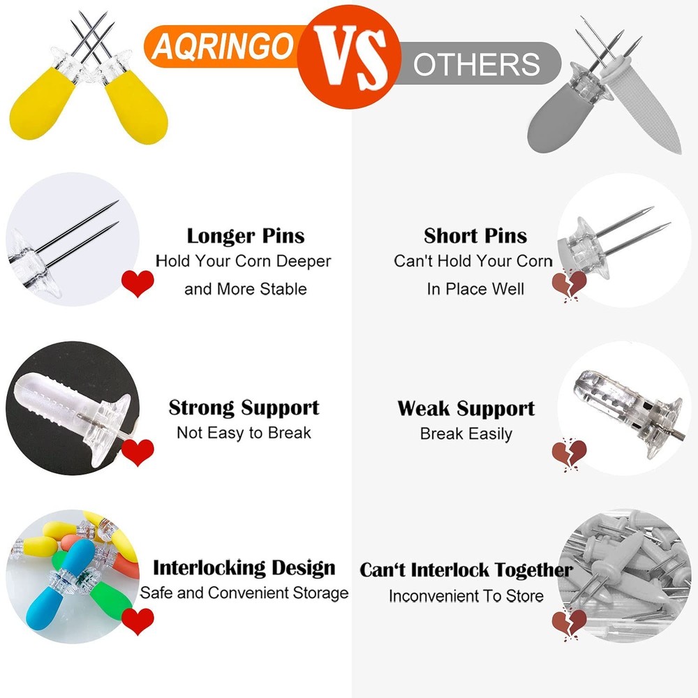 AQRINGO 12 Pcs/6 Pairs Corn Holders, Stainless Steel Corn Cob Holders Corn on...