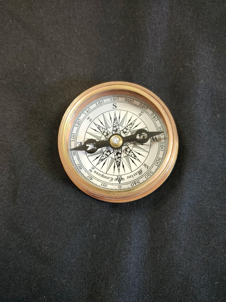Brass Compass With 2 1/2 X 2 1/2” Leather Case