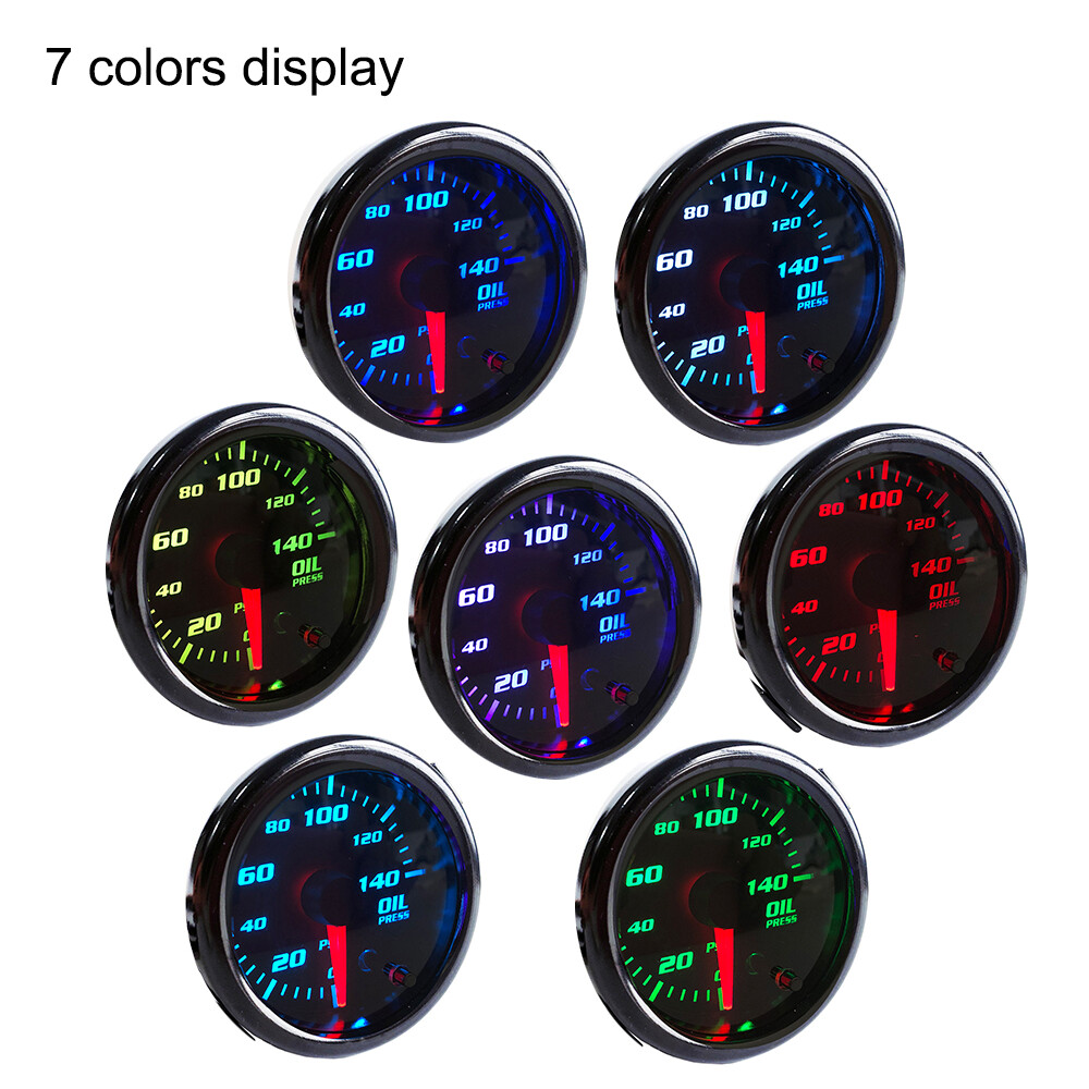 0-140 PSI 2'' 52mm 7 Color LED Digital Oil Pressure Gauge Meter W/ Sensor