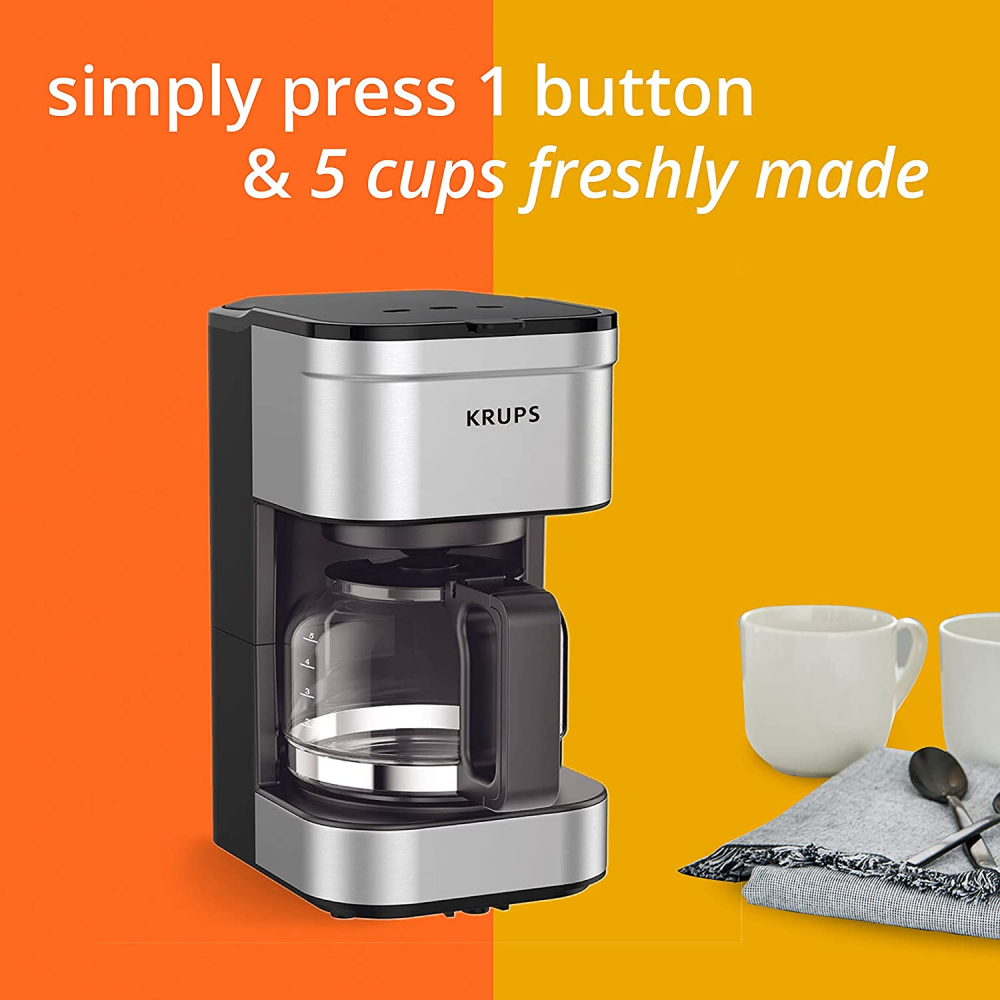 KRUPS Simply Brew Compact Filter Drip Coffee Maker, 5-Cup, 5-cup, Silver