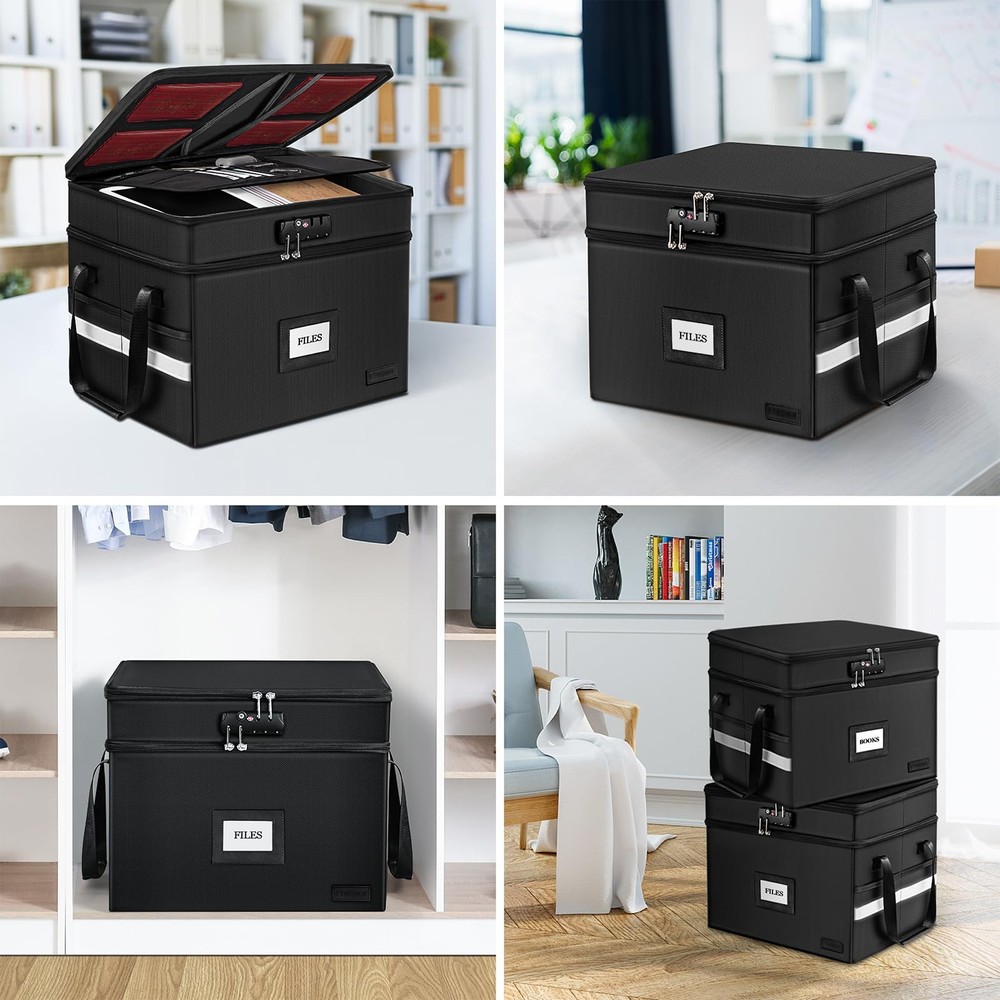 Fireproof Document Box With Lock 2 Layer File Cabinet Organizer With 5 Tab Inser