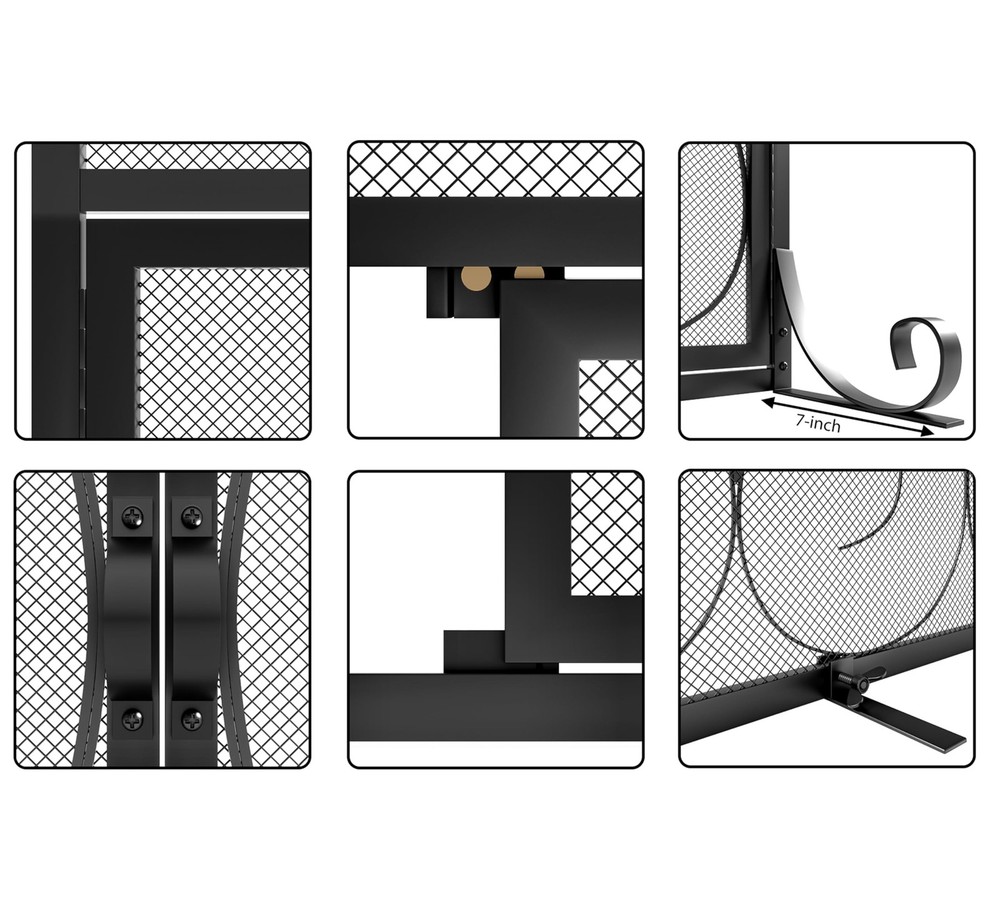 Flat Fireplace Screen with Hinged Doors Handcrafted Wrought Iron Classical Sc...