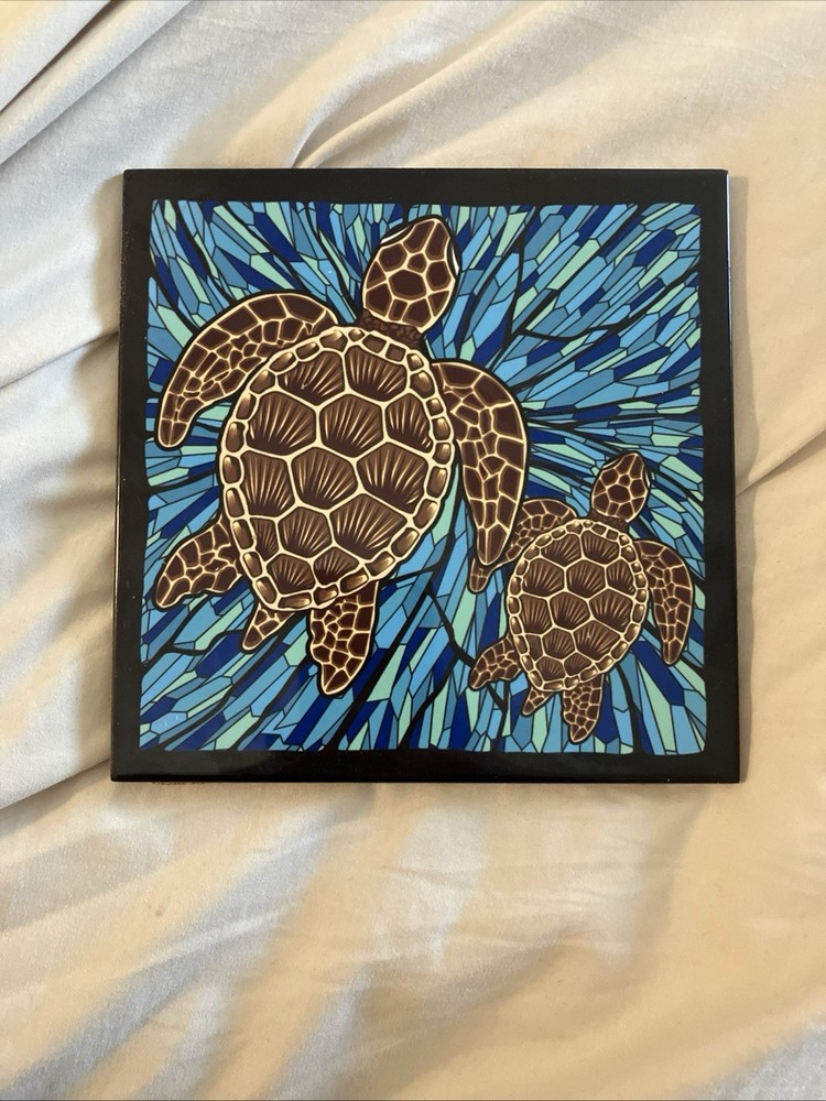 Islander Hawaii Ceramic Tile Trivet Blue Honu Turtle