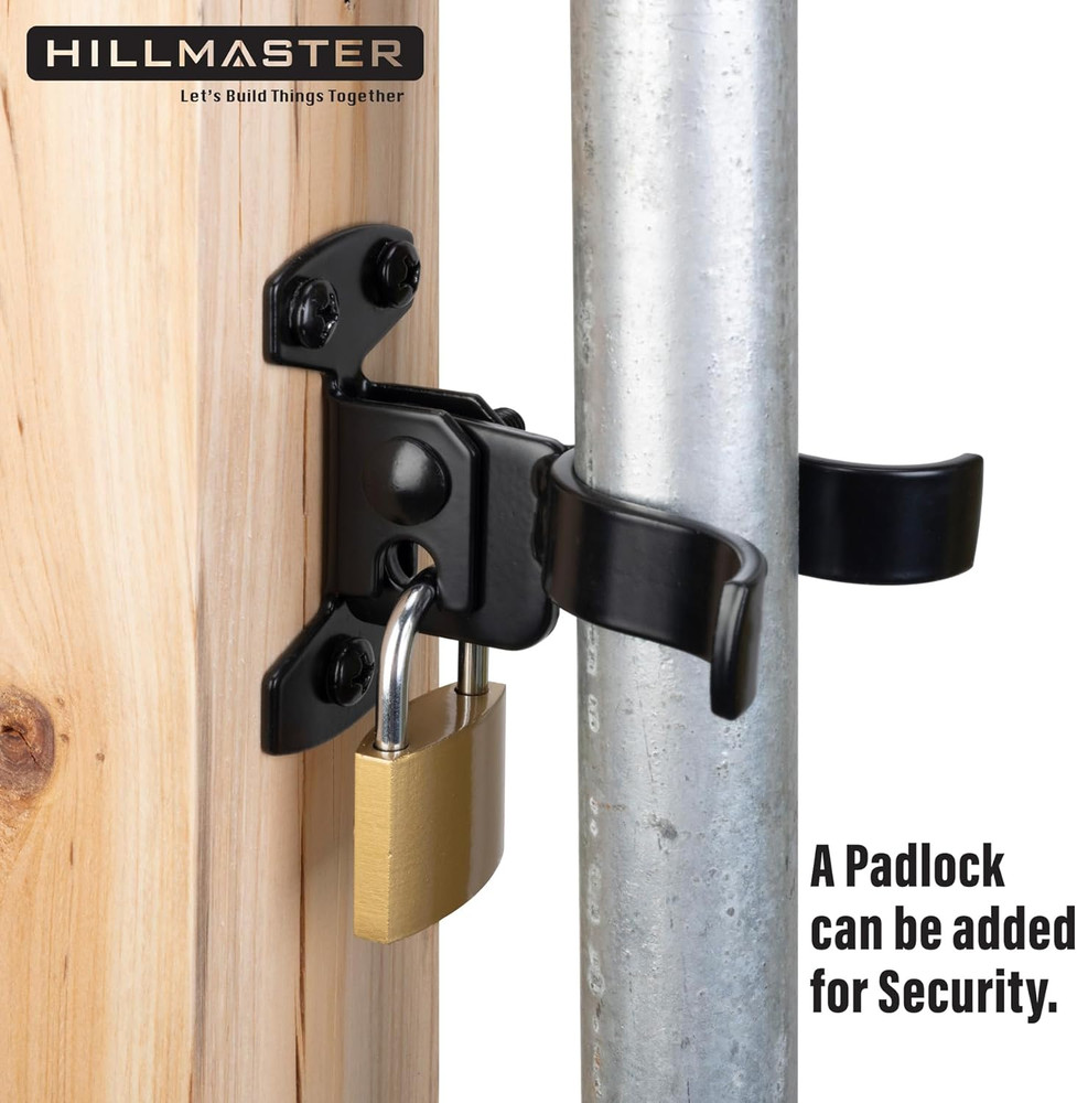 1-3/8" Flat Back Wall Mount Chain Link Fork Latch, Black Gate Fork Latch with Pa