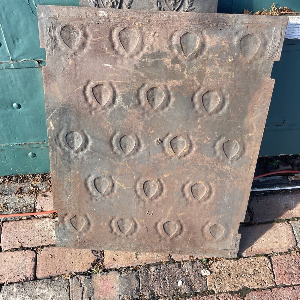 Antique Cast-Iron Three-Piece Fireback Fleur De Lis