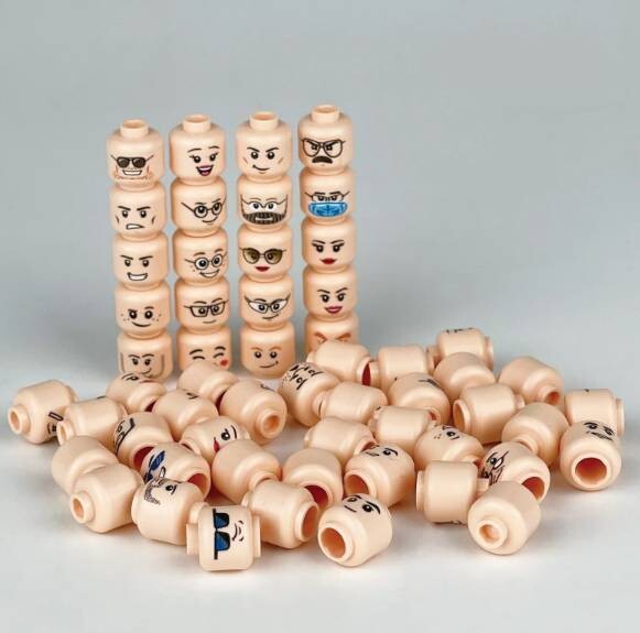Minifigure Bulk Lot Of 56 Flesh Heads Male Female Facial Expressions Set
