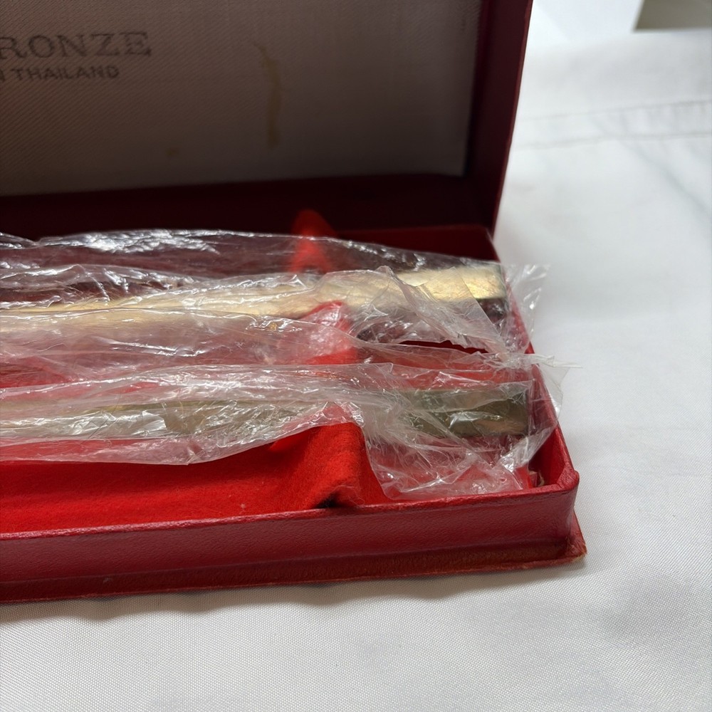 VTG Solid Bronze Servware -Fork & Spoon Hand made In Original Box (11)