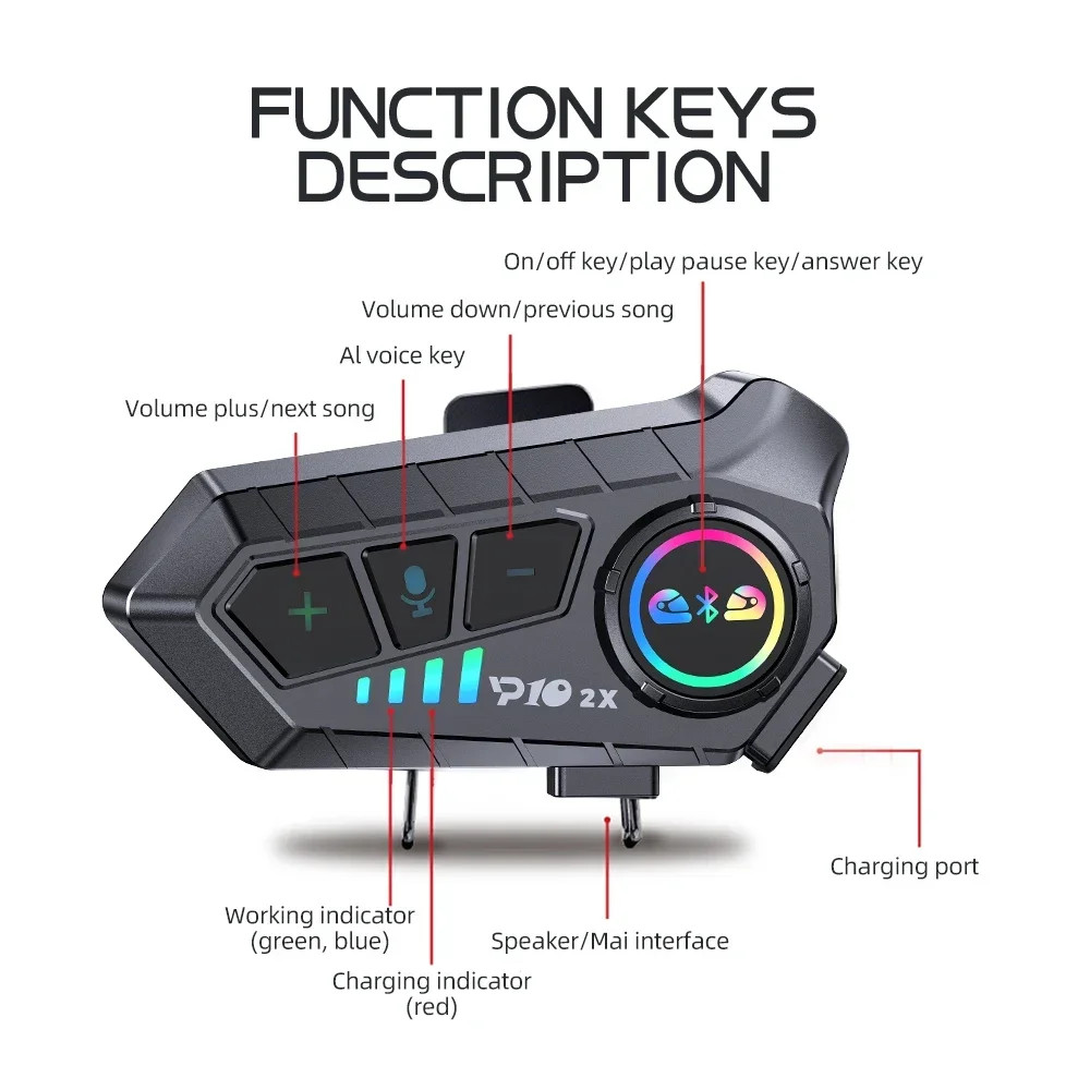 2pcs Motorcycle Intercom Headset Helmet For 2 Riders intercommunicator 300M