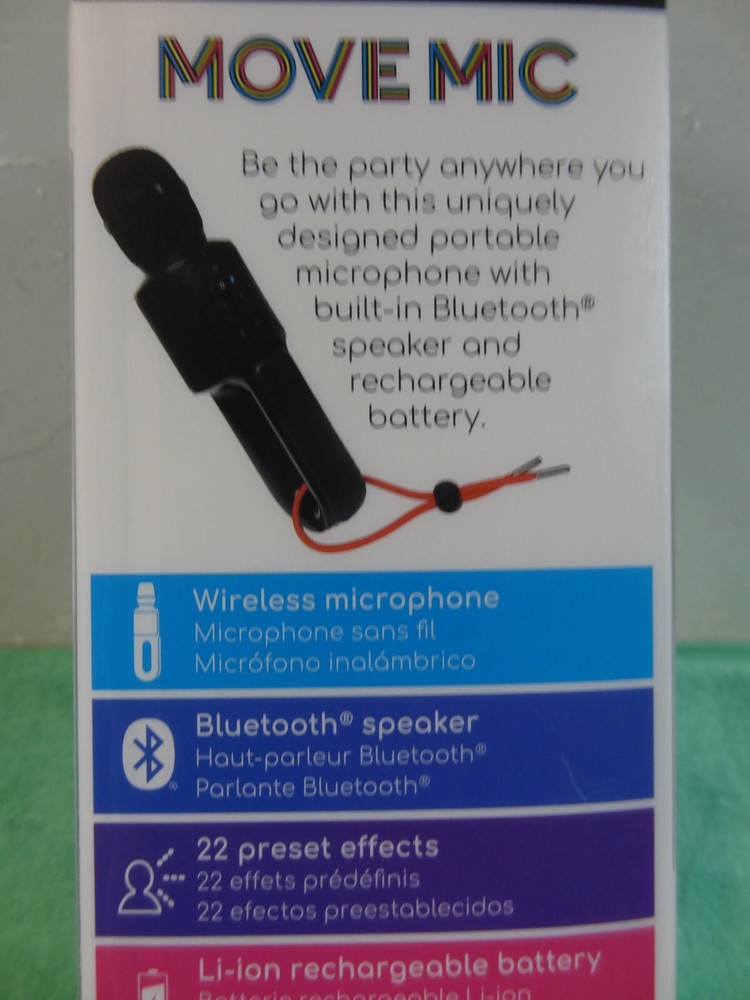 Singing Machine Move Mic Wireless Handheld Bluetooth Karaoke Microphone w/Speake