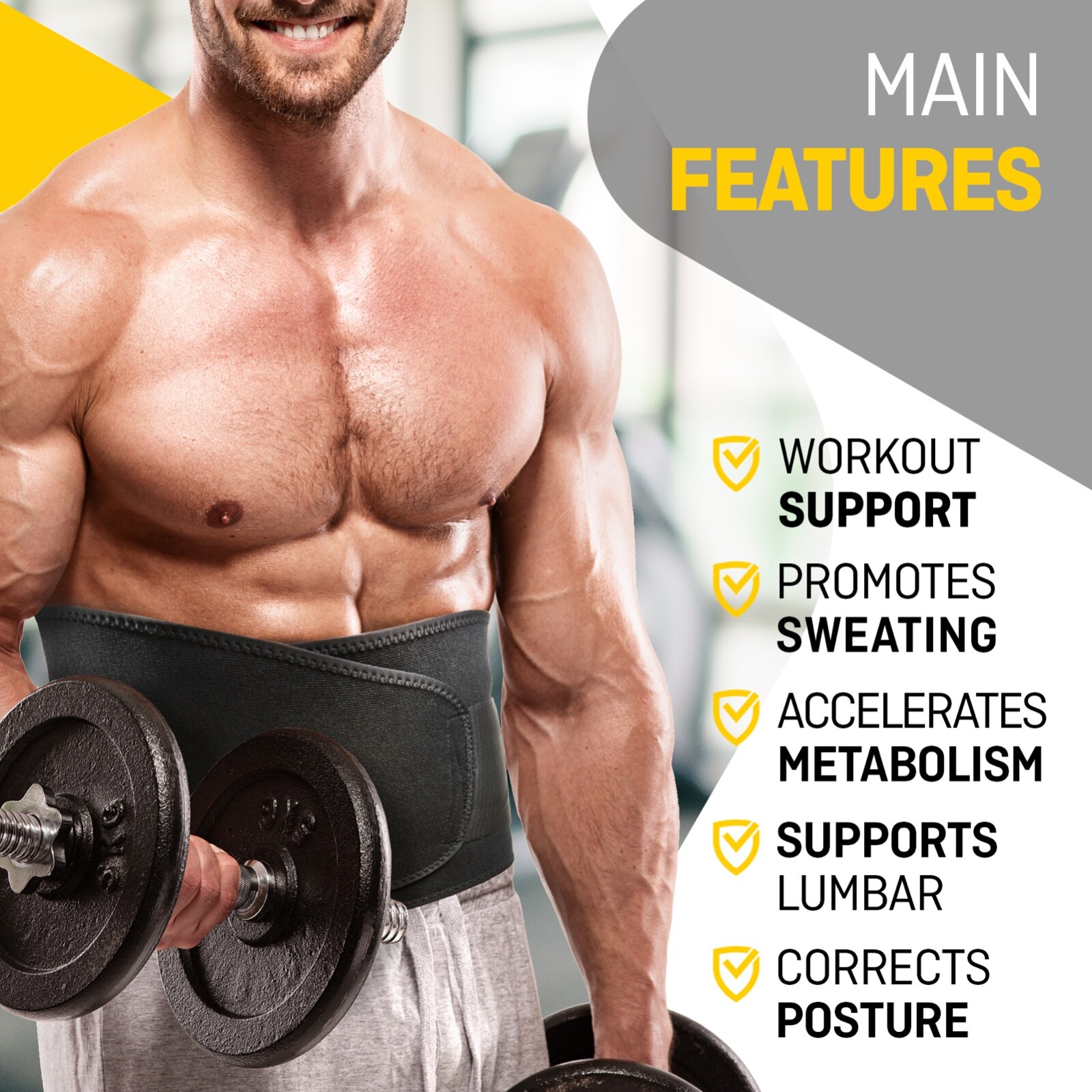 Waist Trainer for Women & Men Lower Belly Support Belt Sauna Effect Black L Size