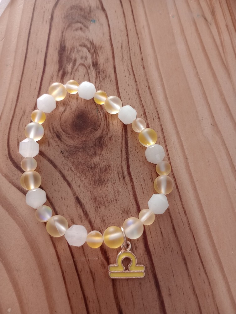 Libra Quartz & Glass Beaded Stretch Bracelet