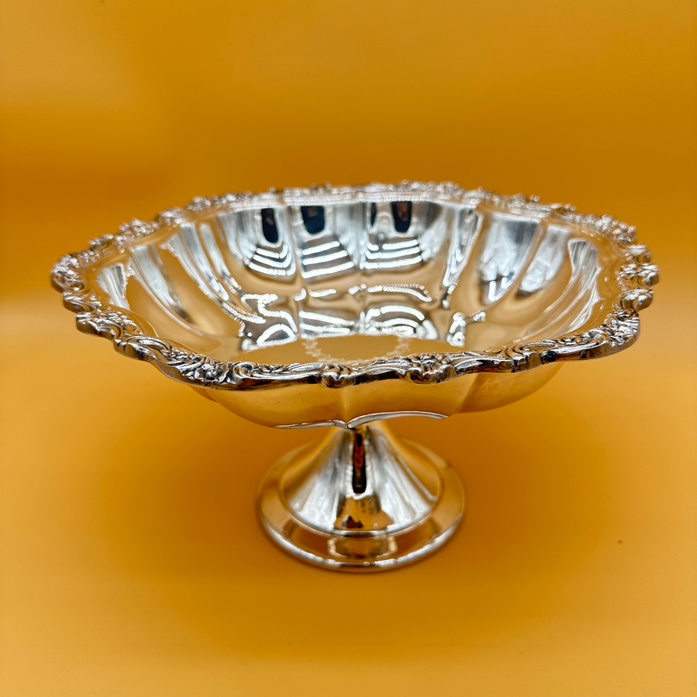 Vintage Silver Plated Large Compote 10.5" 2.4lbs Rose Swirl Pattern