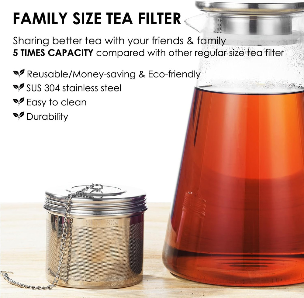 Extra Large Tea Infuser -304 Stainless Steel with Threaded Lid & Chain