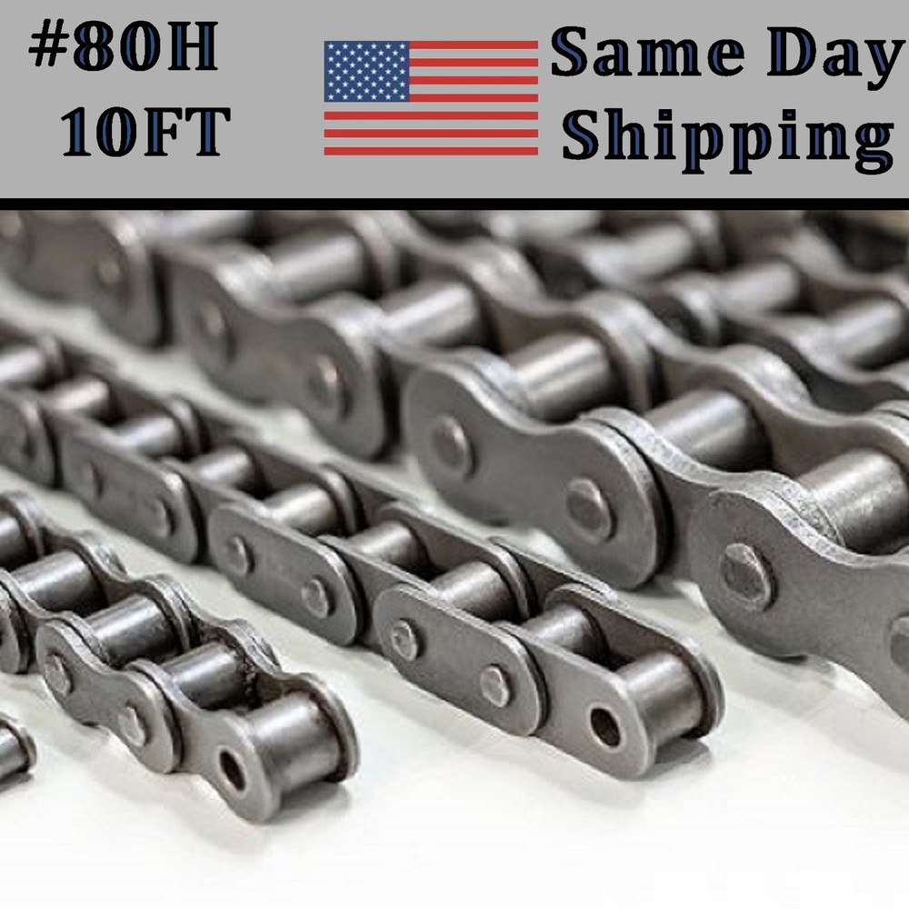 #80H Roller Chain 10 FT with 1 Connecting Link - Same Day Priority Shipping